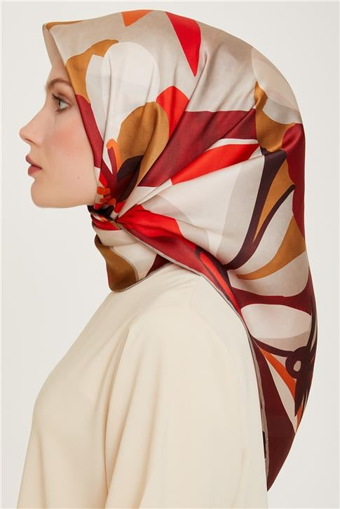 Armine Çiçek Desenli Twill Saf İpek Eşarp 9200D 08
