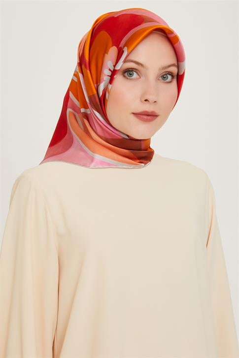 Armine Çiçek Desenli Twill Saf İpek Eşarp 9200D 50