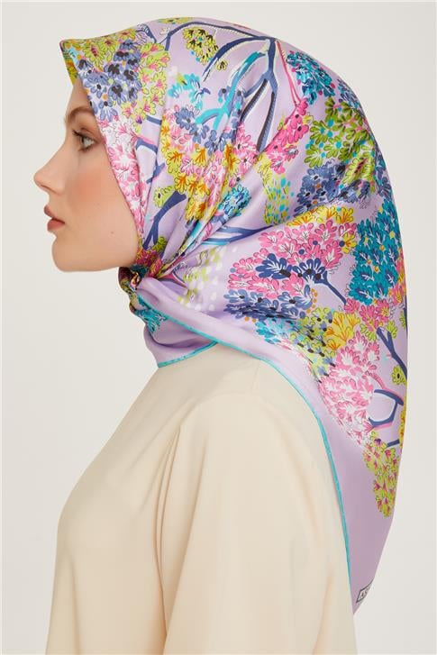 Armine Çiçek Desenli Twill Saf İpek Eşarp 9209D 51