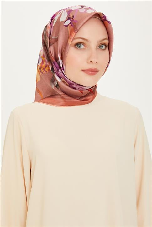 Armine Çiçek Desenli Twill Saf İpek Eşarp 9215D 34 33