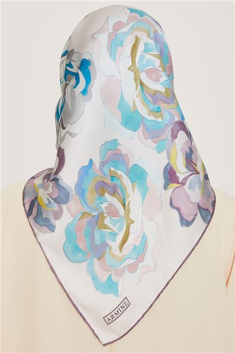 Armine Çiçek Desenli Twill Saf İpek Eşarp 9234D 25