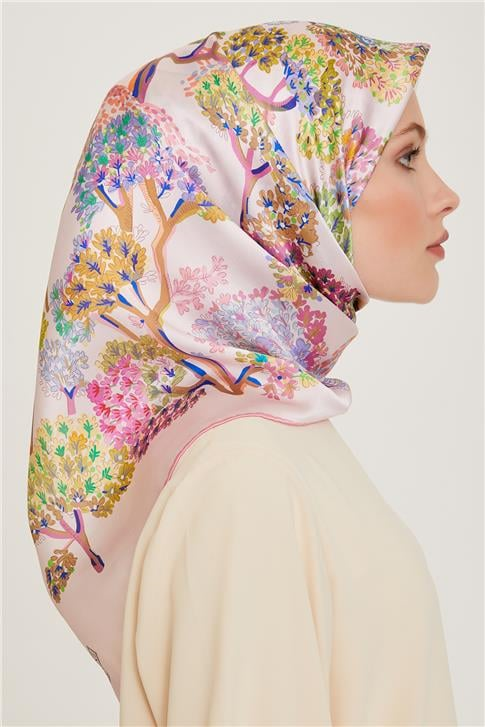 Armine Çiçek Desenli Twill Saf İpek Eşarp 9209D 04