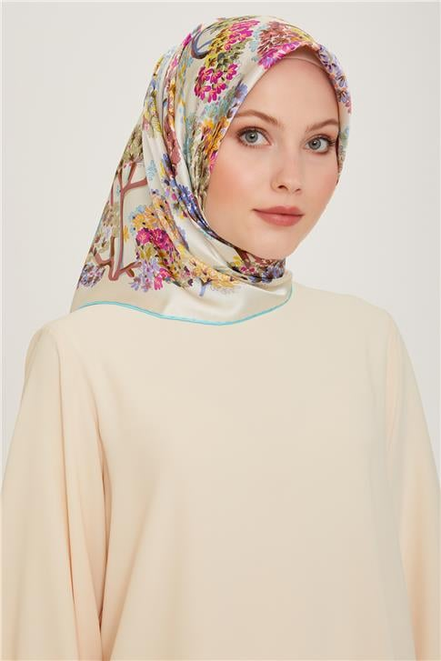 Armine Çiçek Desenli Twill Saf İpek Eşarp 9209D 31