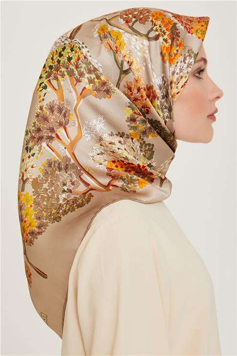 Armine Çiçek Desenli Twill Saf İpek Eşarp 9209D 34