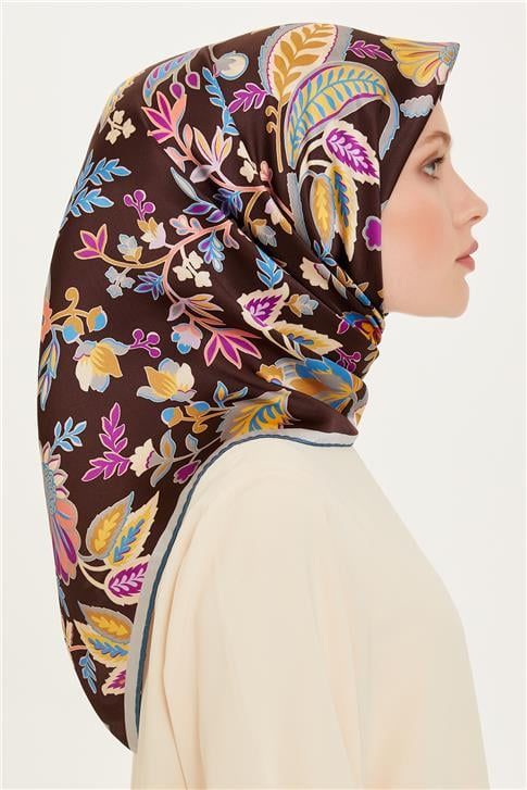 Armine Çiçek Desenli Twill Saf İpek Eşarp 9227D 35