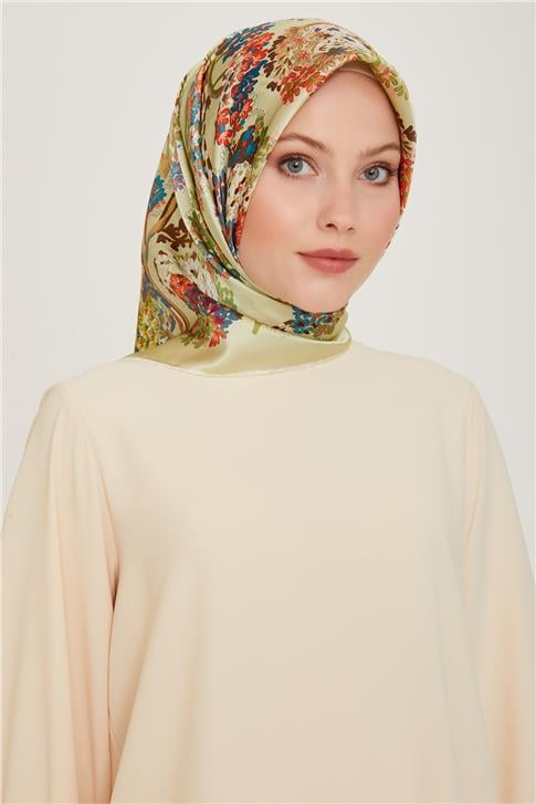 Armine Çiçek Desenli Twill Saf İpek Eşarp 9209D 80