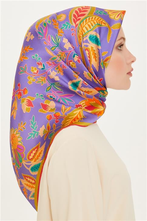 Armine Çiçek Desenli Twill Saf İpek Eşarp 9227D 07