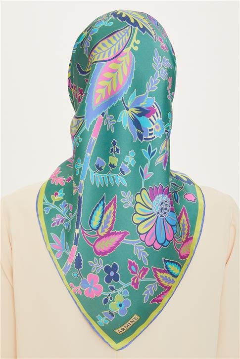 Armine Çiçek Desenli Twill Saf İpek Eşarp 9227D 84