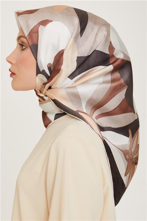 Armine Çiçek Desenli Twill Saf İpek Eşarp 9200D 85