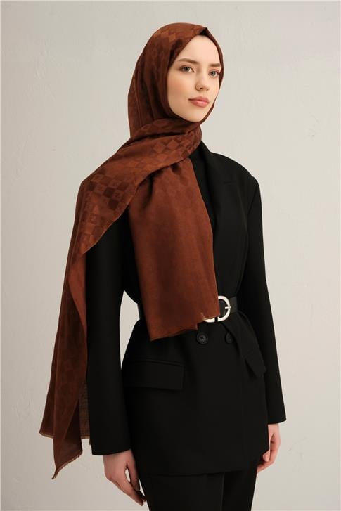 Armine Elegance İpek Pamuk Kare Monogram Şal 9920
