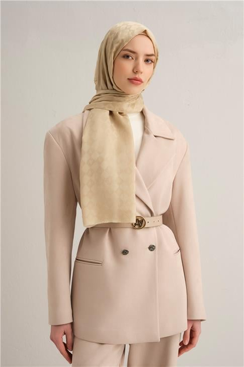Armine Elegance İpek Pamuk Kare Monogram Şal 10064