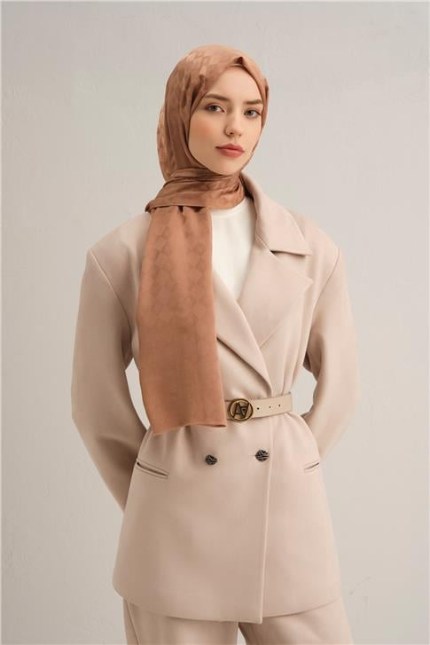 Armine Elegance İpek Pamuk Kare Monogram Şal 10073