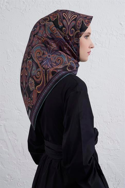 Armine Etnik Desen Saf İpek Twill Eşarp 9421D 86