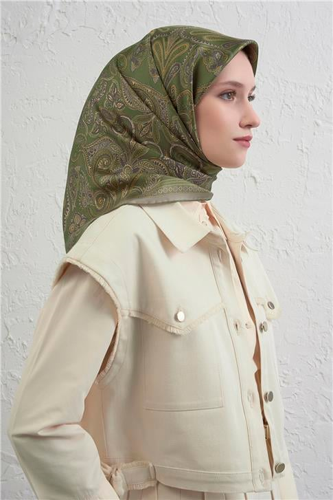 Armine Etnik Desen Saf İpek Twill Eşarp 9421D 52