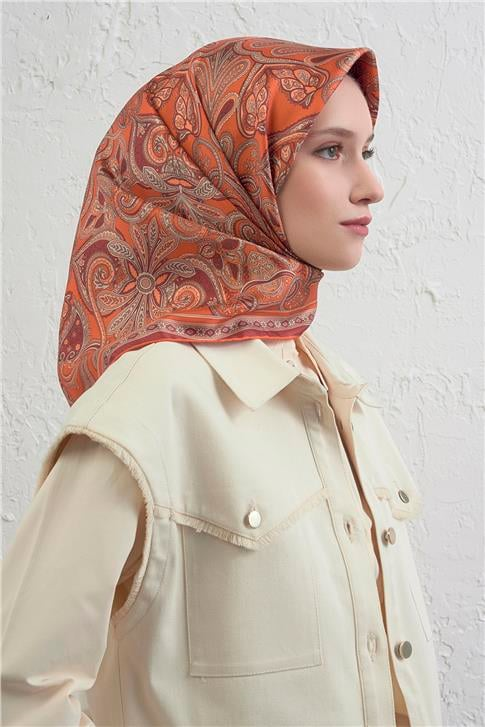 Armine Etnik Desen Saf İpek Twill Eşarp 9421D 34