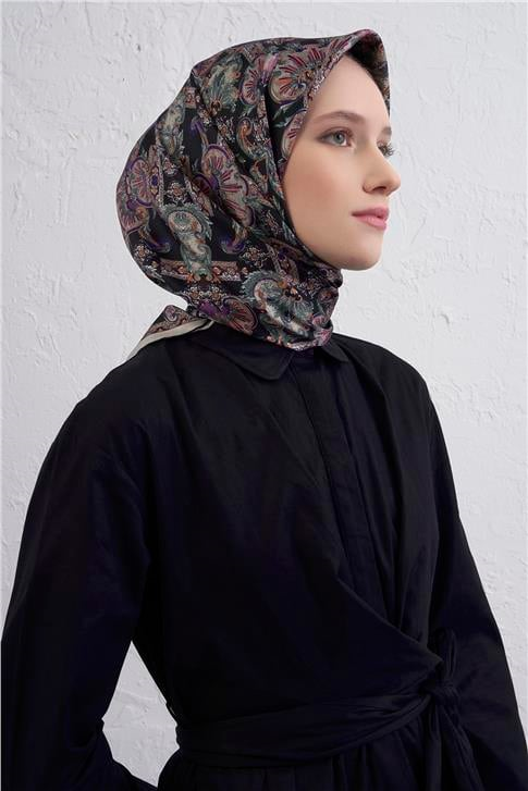 Armine Etnik Desen Saf İpek Twill Eşarp 9416D 81