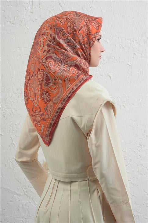 Armine Etnik Desen Saf İpek Twill Eşarp 9421D 34