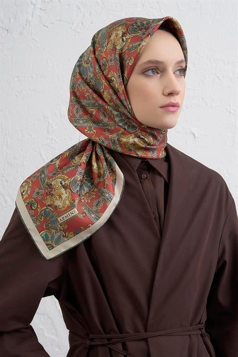 Armine Etnik Desen Saf İpek Twill Eşarp 9416D 31