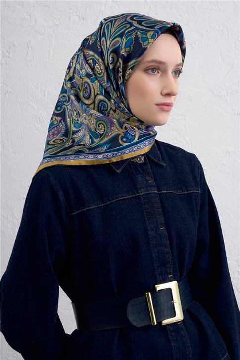 Armine Etnik Desen Saf İpek Twill Eşarp 9421D 08