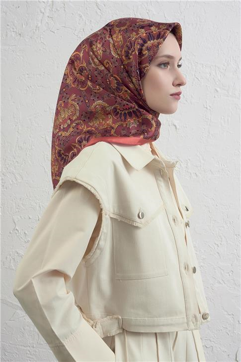 Armine Etnik Desen Saf İpek Twill Eşarp 9416D 55