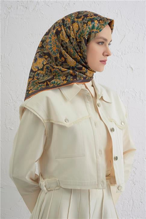Armine Etnik Desen Saf İpek Twill Eşarp 9416D 04