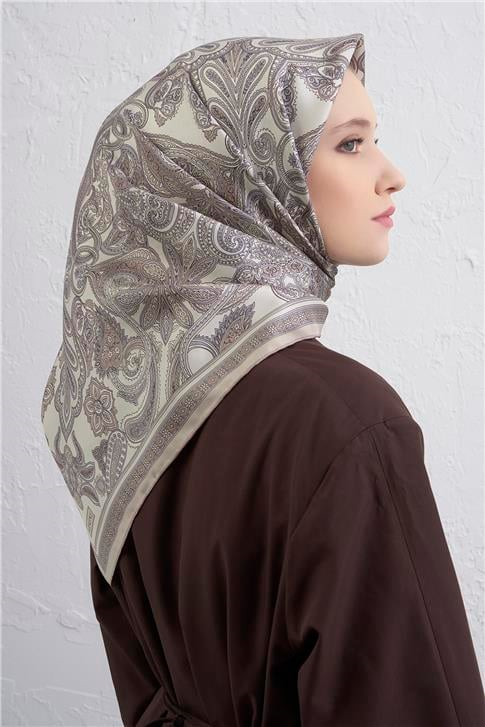 Armine Etnik Desen Saf İpek Twill Eşarp 9421D 84