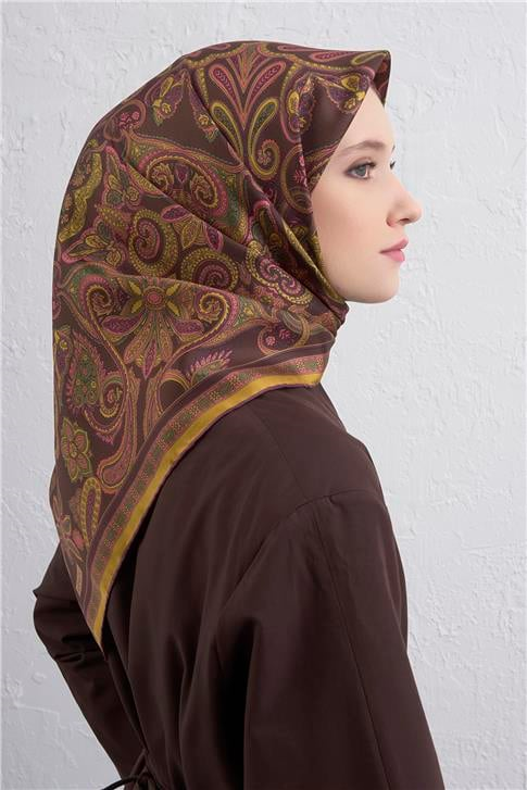 Armine Etnik Desen Saf İpek Twill Eşarp 9421D 81