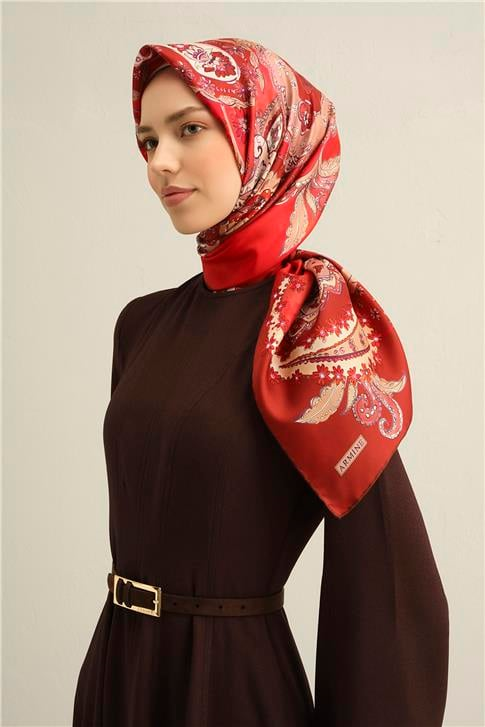 Armine Etnik Desenli Saf İpek Sura Eşarp 9338D 50