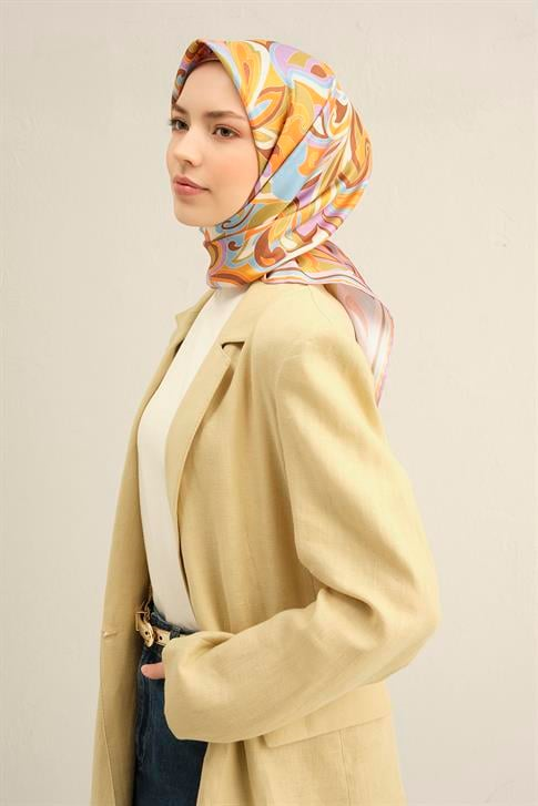 Armine Etnik Desenli Saf İpek Sura Eşarp 9323D 37