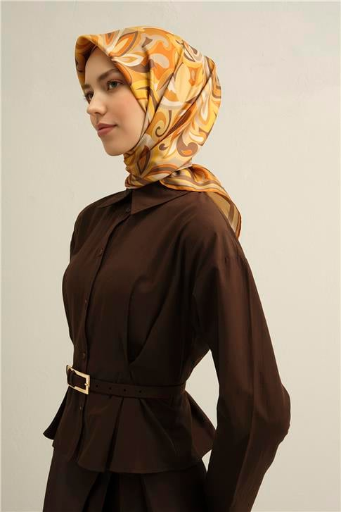Armine Etnik Desenli Saf İpek Twill Eşarp 9323D 50