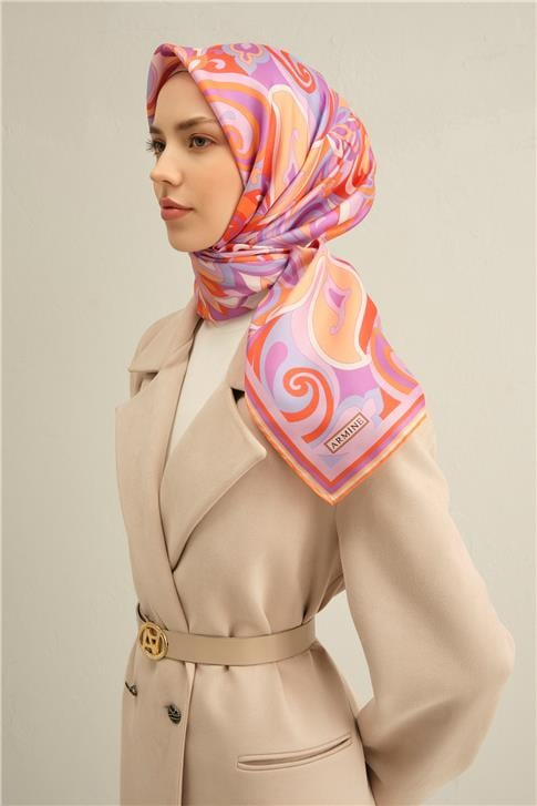 Armine Etnik Desenli Saf İpek Twill Eşarp 9323D 04