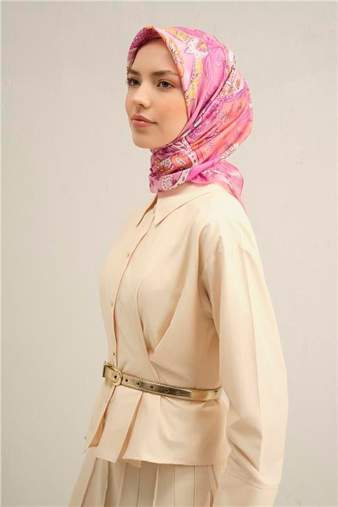 Armine Etnik Desenli Saf İpek Twill Eşarp 9338D 54