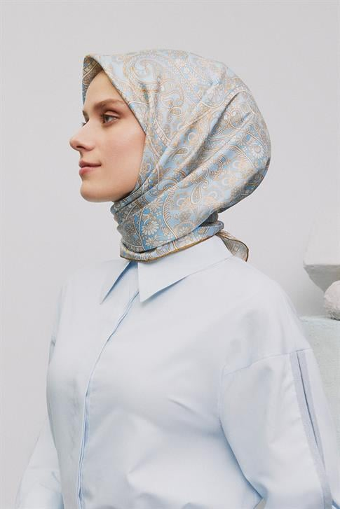 Armine Etnik Desenli Saf İpek Twill Eşarp 9304D 09