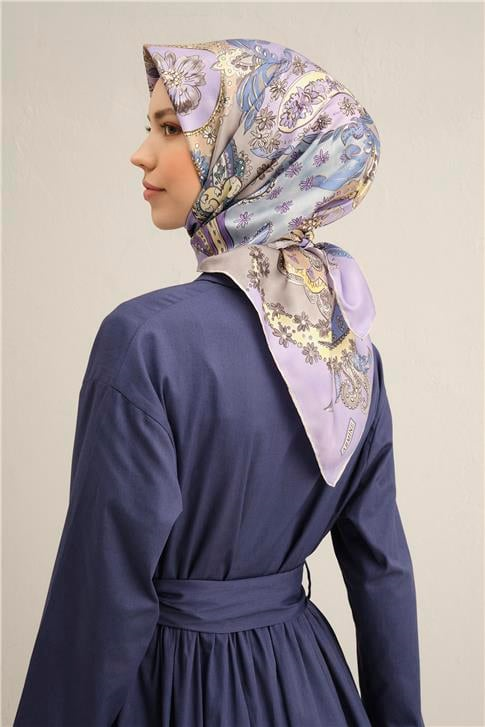 Armine Etnik Desenli Saf İpek Twill Eşarp 9338D 82