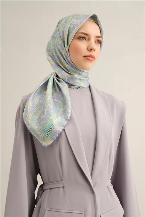 Armine Etnik Desenli Saf İpek Twill Eşarp 9304D 34