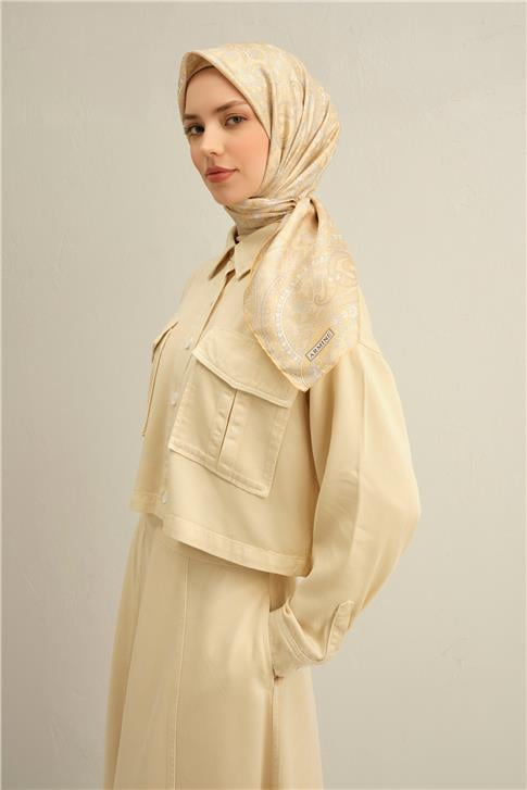 Armine Etnik Desenli Saf İpek Twill Eşarp 9304D 53