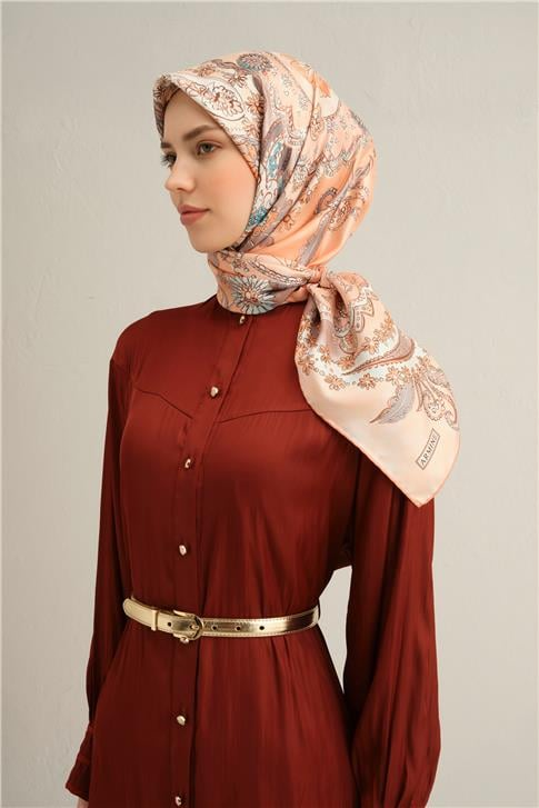 Armine Etnik Desenli Saf İpek Twill Eşarp 9338D 55