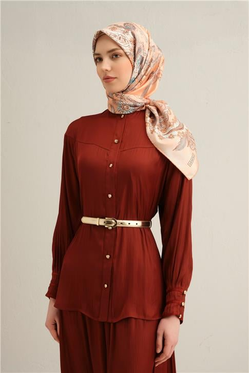 Armine Etnik Desenli Saf İpek Twill Eşarp 9338D 55