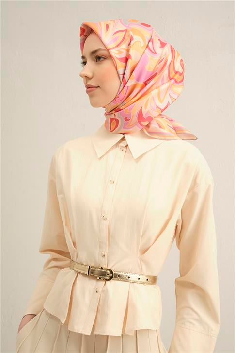 Armine Etnik Desenli Saf İpek Twill Eşarp 9323D 85