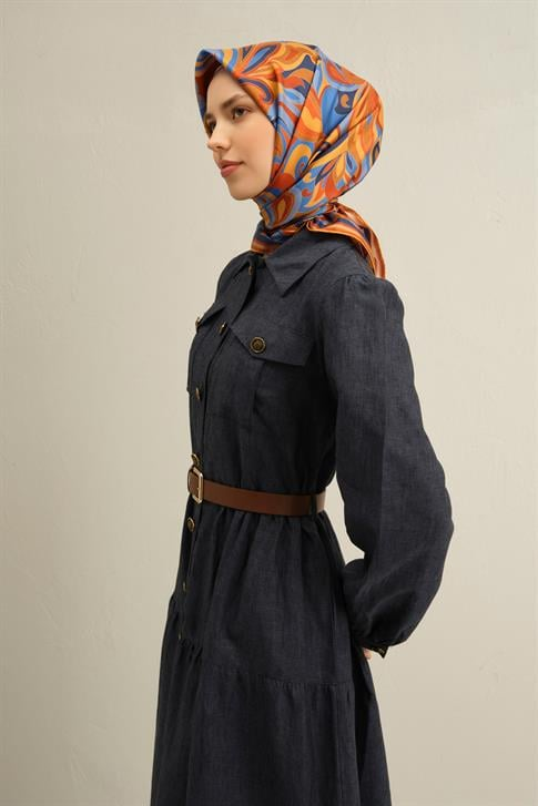 Armine Etnik Desenli Saf İpek Twill Eşarp 9323D 54