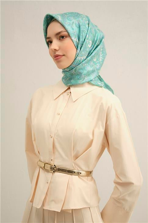 Armine Etnik Desenli Saf İpek Twill Eşarp 9304D 20