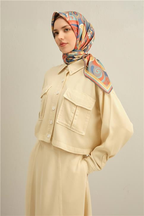 Armine Etnik Desenli Saf İpek Twill Eşarp 9323D 02