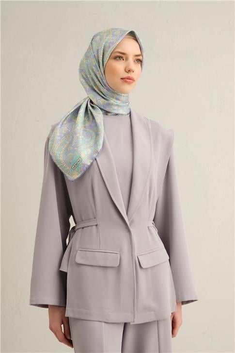 Armine Etnik Desenli Saf İpek Twill Eşarp 9304D 34