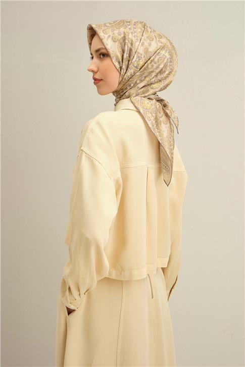 Armine Etnik Desenli Saf İpek Twill Eşarp 9304D 07