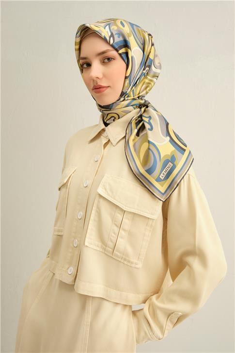 Armine Etnik Desenli Saf İpek Twill Eşarp 9323D 80