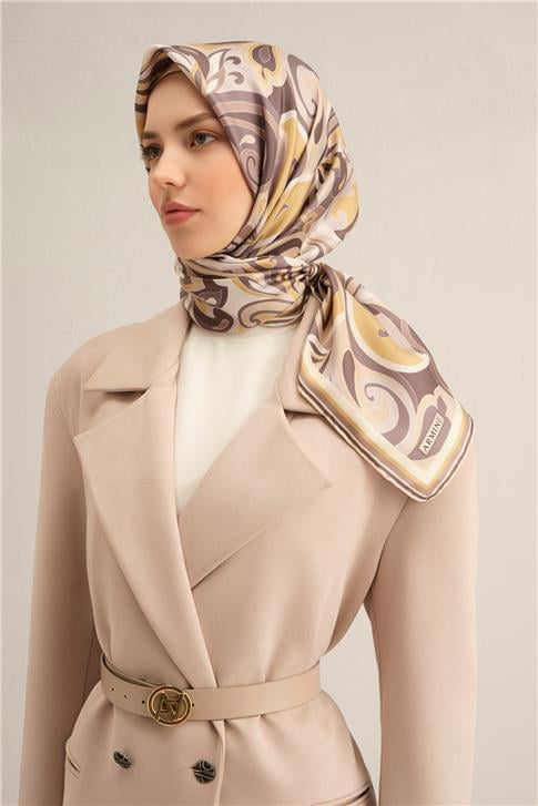 Armine Etnik Desenli Saf İpek Twill Eşarp 9323D 35