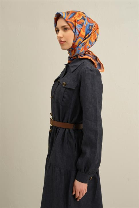 Armine Etnik Desenli Saf İpek Twill Eşarp 9323D 54