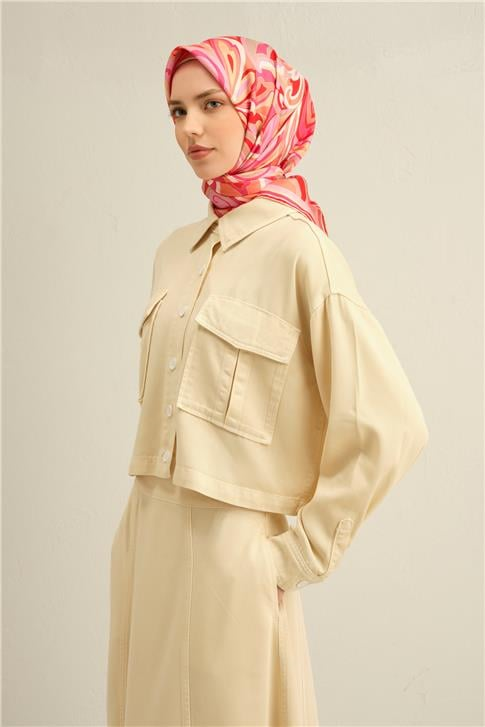 Armine Etnik Desenli Saf İpek Twill Eşarp 9323D 33