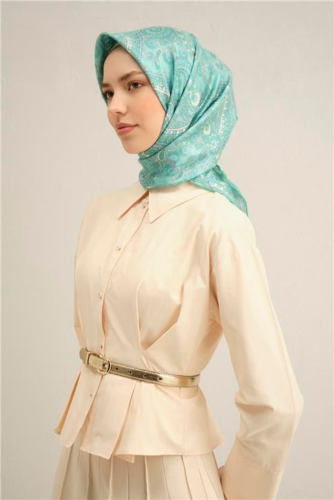 Armine Etnik Desenli Saf İpek Twill Eşarp 9304D 20