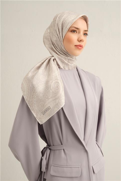 Armine Etnik Desenli Saf İpek Twill Eşarp 9304D 84